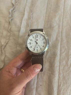 Tommy Hilfiger White Dial Watch with Brown Leather Strap